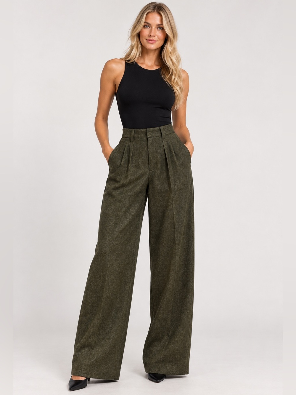 Banana Republic Black Wide-Leg High-Waist Trousers